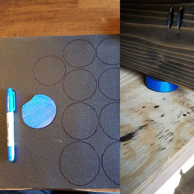 I finally got around to finishing my bench cookies and using them.  A circle from a failed print was a good template to use on the rubber drawer liner I found at a big box store.  I'm impressed with the cookie.  There is 50-75 lbs on each cookie and they did not fail. #3d #3dprinting #3dprinter #diy #doityourself #handyman #woodworking #wood #carpentry #maker #makersgonnamake