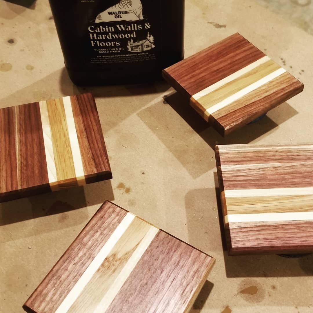 Final coat going on this batch of coasters.  #walrusoil