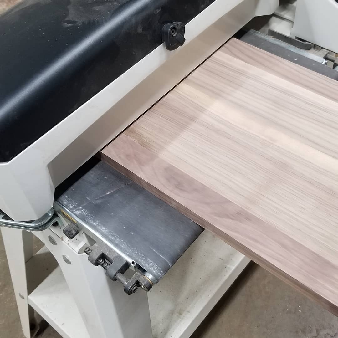 Feeding the drum sander.  Another serving tray coming up. #jettools #servingtrays