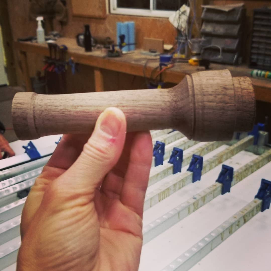 Learning how to use various tools on the lathe.  I swear this looks like a bicycle handle🤪 #woodturnings